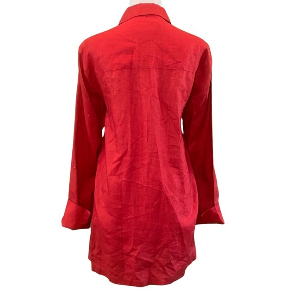 Lauren Ralph Lauren Long Sleeve Button Front Collared Red Linen Tunic Top Size S - Picture 3 of 5
